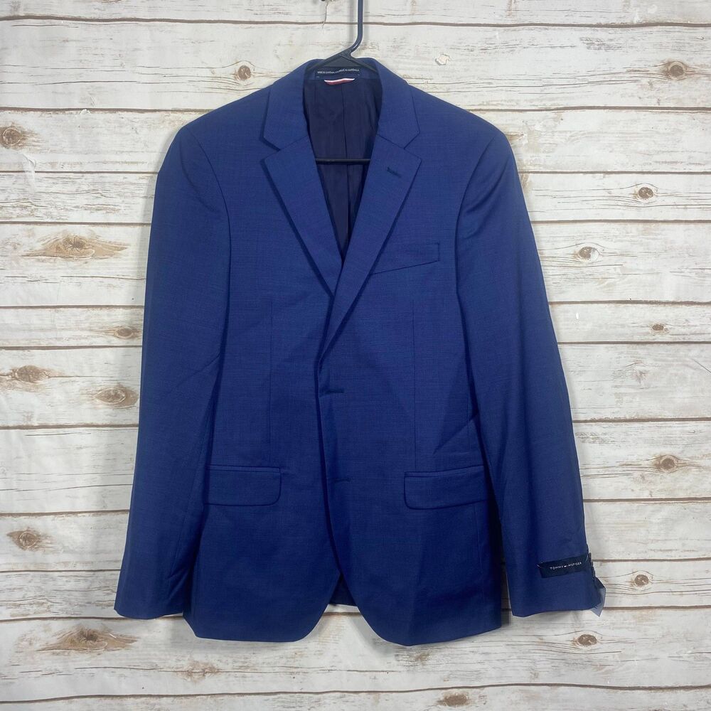 Tommy Hilfiger Men Blazer Suit Jacket Wool Blend Stretch Blue 38R